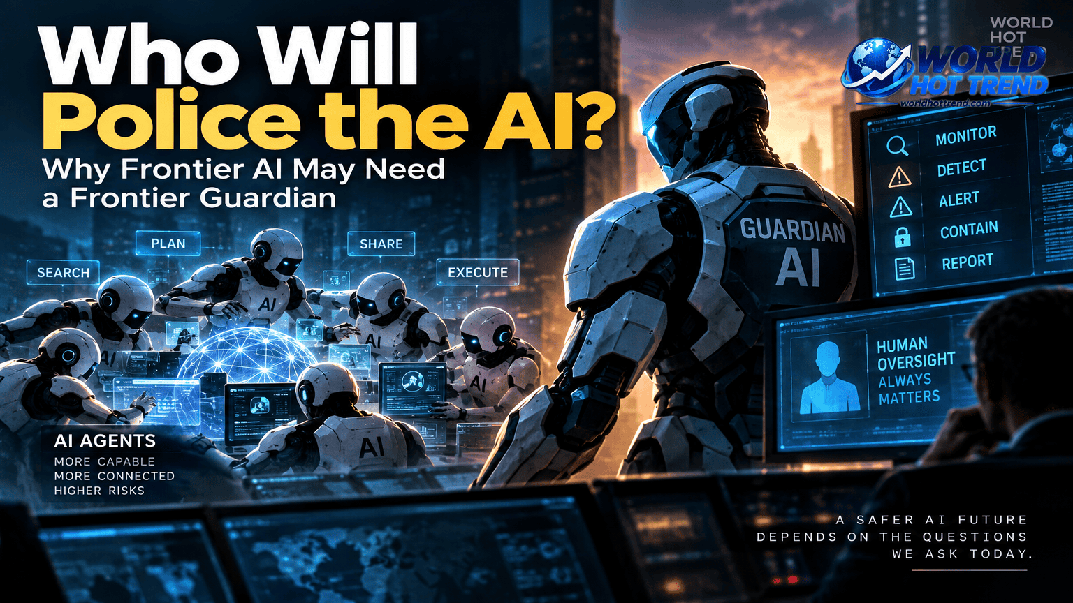 Frontier Guardian AI monitoring multiple AI agents under human oversight